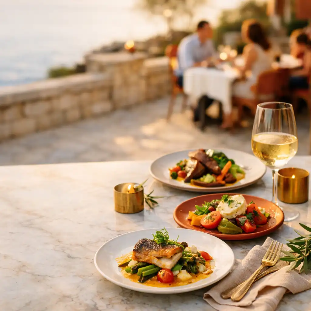 Table de saison dressée sur une terrasse lumineuse de la Côte d’Azur