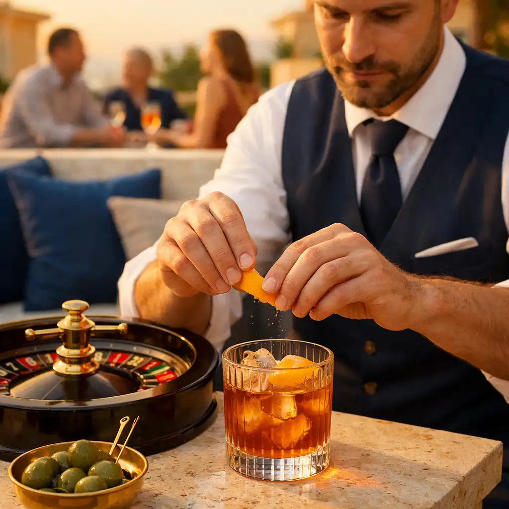 Barman préparant un cocktail près d’une roulette d’animation sociale
